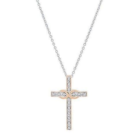 Dazzlingrock Collection 0.10 Carat (ctw) 14K Round White Diamond Ladies Cross Pendant (Silver Chain Included), Rose Gold