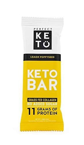 New! Perfect Keto Bar, Keto Snack (12 Count), No Added Sugar. 10g of Protein, Coconut Oil, and Collagen, with a Touch of Sea Salt and Stevia. (12 Bars, Lemon Poppyseed)