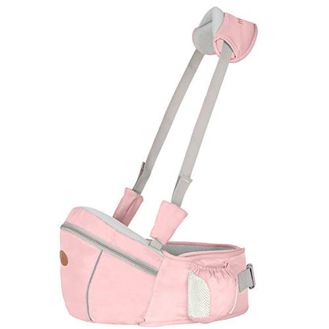 Baby Hip Seat Carrier Baby Waist Stool for Child Infant Toddler with Adjustable Strap Buckle Pocket Soft Inner Huge Storage (Pink)