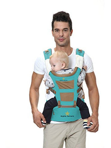 Brighter Elements Ergonomic Baby Carrier with Hip Seat – 5 Positions to Carry Your Newborn, Infant, or Toddler – Safe and Comfortable for Child and Moms, Dads – Great Baby Shower Gift