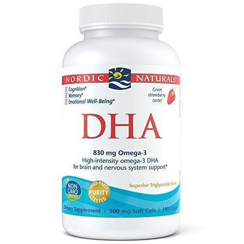 Nordic Naturals DHA Omega-3 - Brain and Nervous System Support Supplement, Strawberry Flavored, 180 Soft Gels