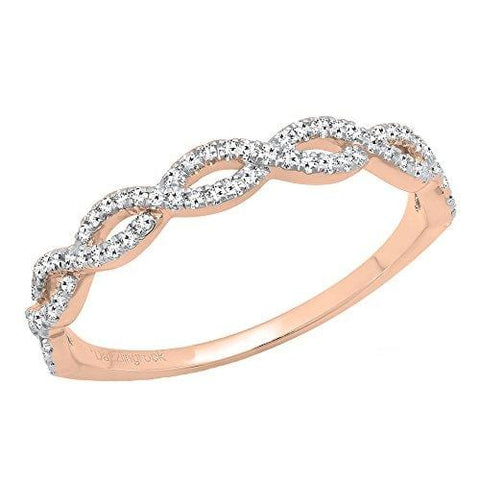 Dazzlingrock Collection 0.20 Carat (ctw) 10K Round Diamond Ladies Swirl Anniversary Wedding Band Stackable Ring 1/5 CT, Rose Gold, Size 6.5