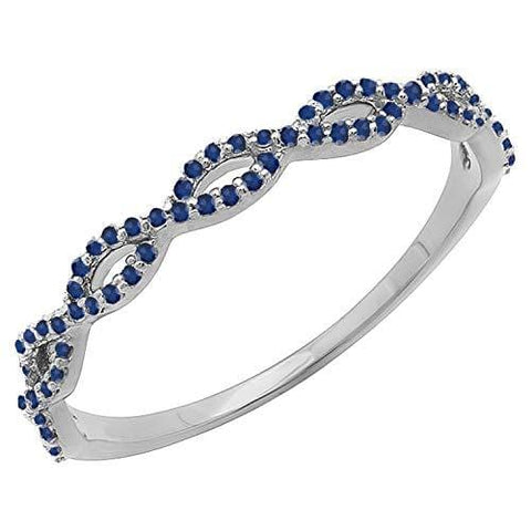 Dazzlingrock Collection 10K Round Blue Sapphire Ladies Swirl Anniversary Wedding Band Stackable Ring, White Gold, Size 5