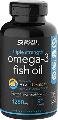 Omega-3 Wild Alaskan Fish Oil (1250mg per Capsule) with Triglyceride EPA & DHA | Heart, Brain & Joint Support | IFOS 5 Star Certified, Non-GMO & Gluten Free (90 Softgels)