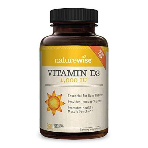 NatureWise Vitamin D3 1,000 IU for Healthy Muscle Function, Bone Health, and Immune Support | Non-GMO and Gluten-Free in Cold-Pressed Organic Olive Oil Capsule [1 Year Supply - 360 Count]