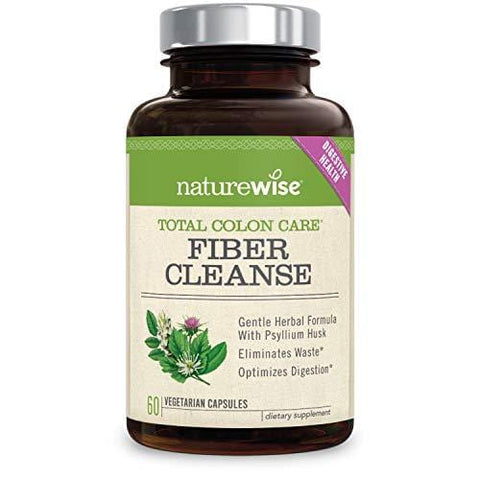 NatureWise Total Colon Care Fiber Cleanse with Safe Herbal Laxatives, Prebiotics, & Digestive Enzymes for Healthy Elimination, Safe Digestion & Weight, Detox, & Gut Health [1 Month Supply - 60 Count]