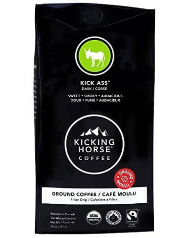 Kicking Horse Coffee, Kick Ass, Dark Roast, Ground, 10 oz - Certified Organic, Fairtrade, Kosher Coffee