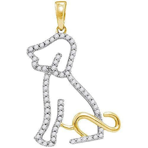 Dazzlingrock Collection 10kt Yellow Gold Womens Round Diamond Dog Doggy Puppy Pendant 1/5 Cttw