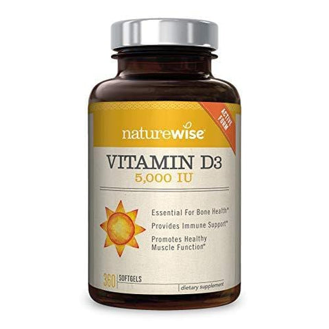 NatureWise Vitamin D3 5,000 IU for Healthy Muscle Function, Bone Health, & Immune Support | Non-GMO in Cold-Pressed Organic Olive Oil & Gluten-Free (Packaging May Vary) [1Year Supply - 360 Count]