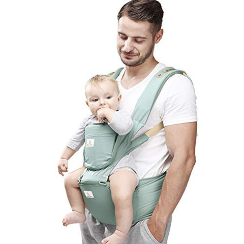 JooBebe Baby Carrier 6 in 1 Usage Front Back Infant Carrier, Soft Shoulder Strap Hip Seat Pad, 360 Ergonomic Protective, Breastfeeding Cover for All Seasons, 0-36 Months (Green)