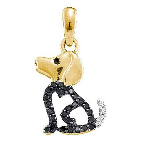 Dazzlingrock Collection 10kt Yellow Gold Womens Round Black Color Enhanced Diamond Puppy Dog Doggy Animal Pendant 1/8 Cttw