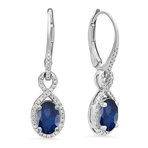 Dazzlingrock Collection 10K Oval Blue Sapphire & Round White Diamond Ladies Infinity Dangling Earrings, White Gold