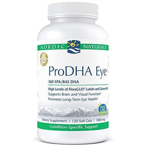 Nordic Naturals ProDHA Eye - Fish Oil, 360 mg EPA, 845 mg DHA, 20 mg FloraGLO Lutein, 4 mg Zeaxanthin, Support for Neurological Function and Long-Term Eye Health*, 120 Soft Gels