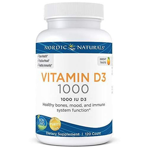 Nordic Naturals Vitamin D3-25 mcg (1000 IU), Daily Dose of Vitamin D3 Supports Bone Health and Immune System Function, Helps Regulate Mood and Sleep Rhythms, Orange, 120 Soft Gels