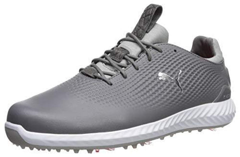 Puma Golf Men's Ignite Pwradapt Leather Golf Shoe, Quiet Shade Silver/Puma White, 13 M US