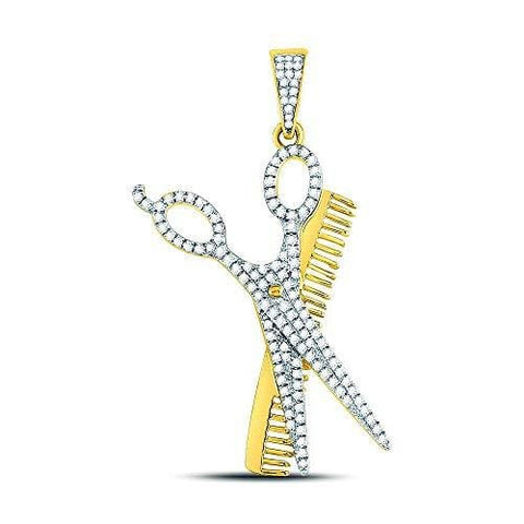 Dazzlingrock Collection 10kt Yellow Gold Mens Round Diamond Scissors Comb Barber Charm Pendant 3/4 Cttw