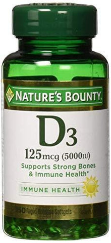 Nature's Bounty Vitamin D3 Pills and Supplement, Supports Bone Health and Immune System, 5000iu, 150 Softgels