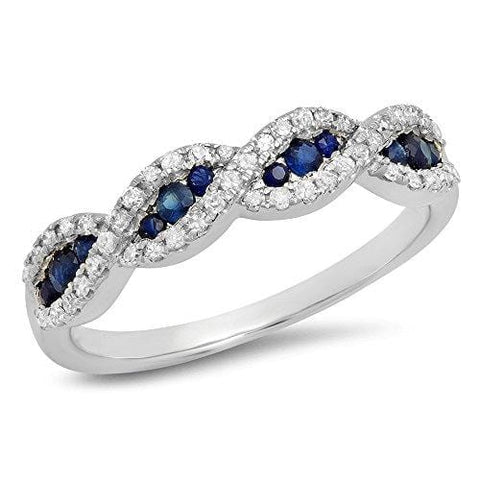 Dazzlingrock Collection 10K Blue Sapphire & White Diamond Bridal Swirl Anniversary Wedding Band, White Gold, Size 6.5