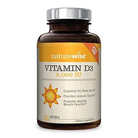 NatureWise Vitamin D3 2,000 IU for Healthy Muscle Function, Bone Health, and Immune Support | Non-GMO and Gluten-Free in Cold-Pressed Organic Olive Oil Capsule [1-Year Supply - 360 Count]