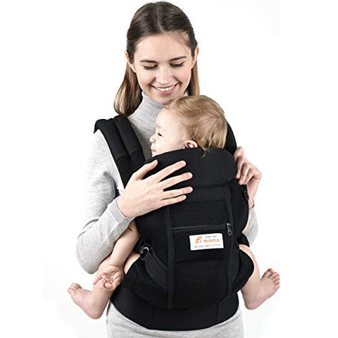 Maydolly Baby Carrier, 5-in-1 Convertible Carrier Ergonomic, Soft Breathable Mesh Cmfortable, Front and Back Carrier, with Head Support, Padded Shoulder Strap (Black)