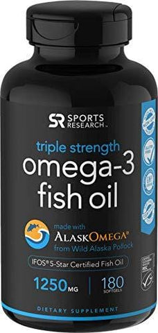 Omega-3 Wild Alaskan Fish Oil (1250mg per Capsule) with Triglyceride EPA & DHA | Heart, Brain & Joint Support | IFOS 5 Star Certified, Non-GMO & Gluten Free (180 Softgels)