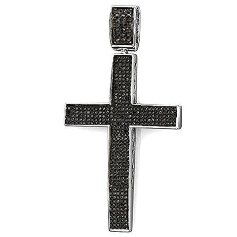 Dazzlingrock Collection 1.20 Carat (ctw) Black Diamond Micro Pave Men's Hip Hop Religious Cross Pendant 1 1/4 CT (Silver Chain Included), Sterling Silver