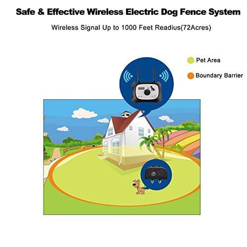 OKPET Wireless Dog Fence Pet Containment System Safe Effective Beep Shock Dog Fence Adjustable Control Range 1000 Ft Display Distance