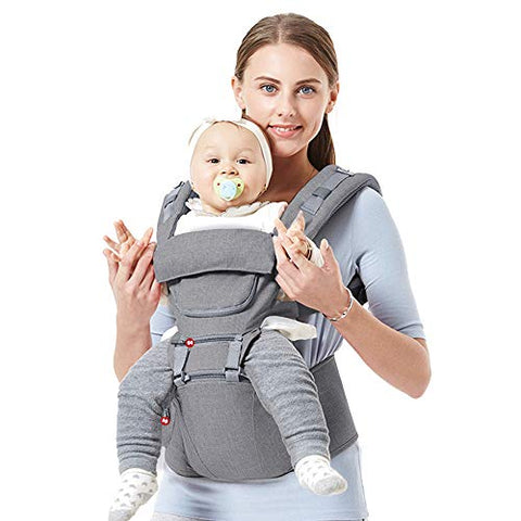 SpringBuds Baby Carrier, Ergonomic Multifunction Baby Carrier Hip Seat Front and Back for 0-36 Month Baby, 9-in-1 Ways to Carry, All Seasons Adjustable Size (Grey)