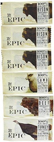 Epic Bar Bison Bacon Sampler - (Pack of 12)- (6 Bison Bacon Cranberry, 2 Beef Habanero Cherry, 2 Lamb Currant Mint, 2 Turkey Almond Cranberry)