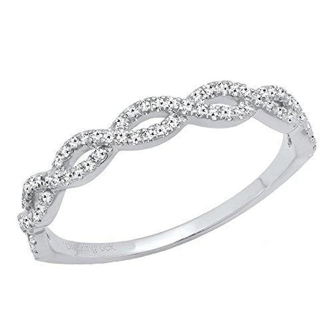 Dazzlingrock Collection 0.20 Carat (ctw) 10K Diamond Swirl Anniversary Wedding Band Stackable Ring 1/5 CT, White Gold, Size 7