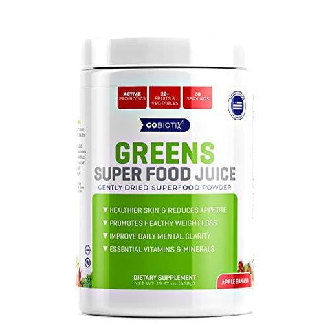 Greens Superfood Juice - Organic Green Veggie Powder - 20+ Fruits & Vegetables - Promotes Gut Health - Antioxidant, Digestive Enzyme & Probiotic Blends - Gluten Free Non-GMO Vegan - Apple Banana 450g