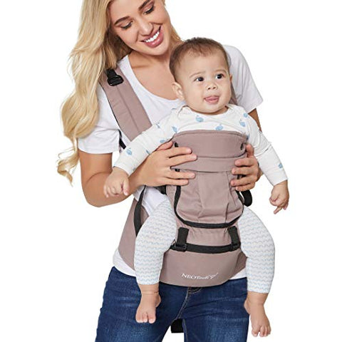 Baby Carrier Hip Seat 100% Cotton - Pocket & Removable Hoodie/Head Support - Adjustable & Breathable - Neotech Care Brand - for Infant, Child, Toddler - Grey