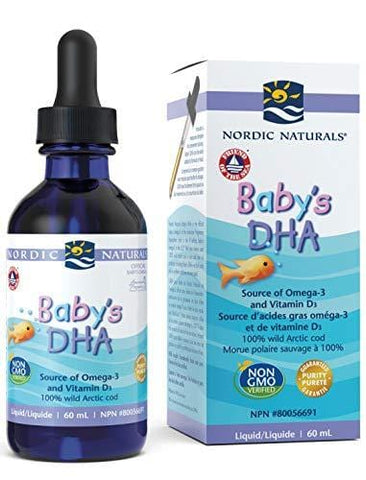 Nordic Naturals Baby's DHA Liquid - Omegas From Arctic Cod Liver Oil Support Brain, Vision and Healthy Development, With Vitamin A and Vitamin D3, 2 Ounce