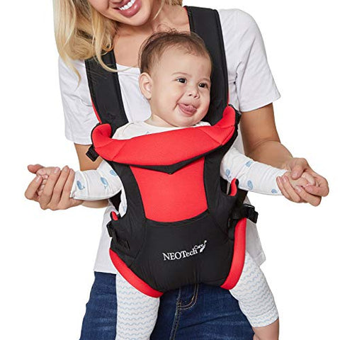 Neotech Care Baby Carrier - Front and Back Carrying - Adjustable, Breathable & Lightweight - for Infant, Child, Toddler - Black with Red