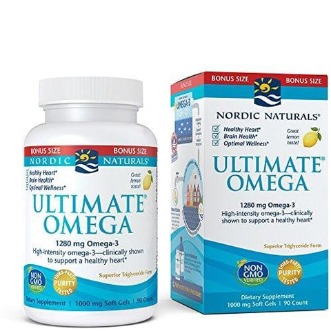 Nordic Naturals Ultimate Omega SoftGels - Concentrated Omega-3 Burpless Fish Oil Supplement with More DHA & EPA, Supports Heart Health, Brain Development and Overall Wellness, Lemon Flavor, 90 Count