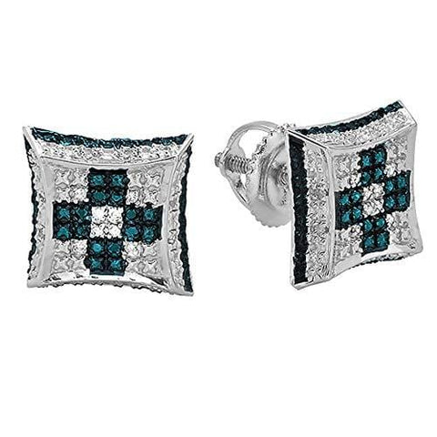 Dazzlingrock Collection 0.10 Carat (Ctw) Blue & White Diamond Chess Setting Kite Shape Stud Earrings 1/10 CT, Sterling Silver