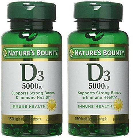 Nature's Bounty Vitamin D3 5000 IU 150 Softgels Pack of 2