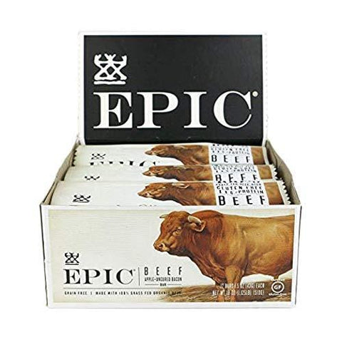 Epic All Natural, Beef Apple Uncured Bacon, Meat Bar,1.5 oz. ( 24 Count)