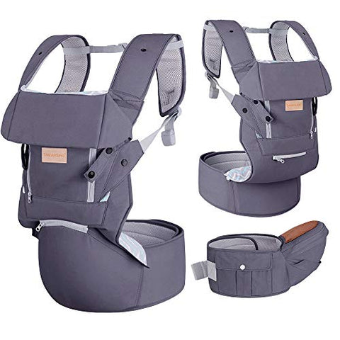 Infant Baby Wrap Carrier with Stool - All Positions Baby Carrier, Baby Hip Seat Ergonomic Carrier, Newborn to Toddlers Carrier with Soft Breathable Air Mesh, All Adjustable Buckles (Dark Grey, 1 Pack)