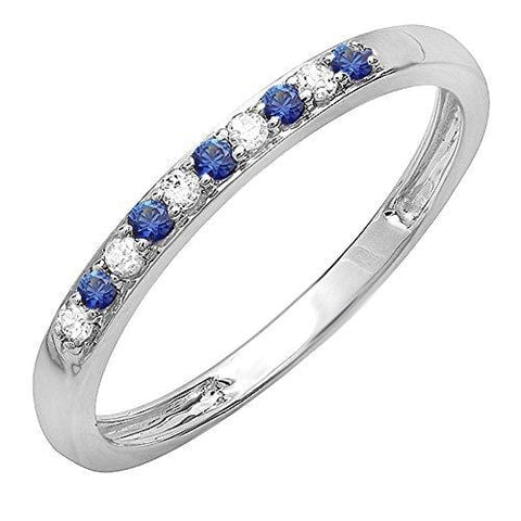 Dazzlingrock Collection 10K Round Blue Sapphire & White Diamond Ladies Wedding Band Ring, White Gold, Size 6