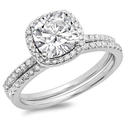 Dazzlingrock Collection 10K White Sapphire & White Diamond Bridal Halo Engagement Ring Set 1 3/4 CT, White Gold, Size 5.5