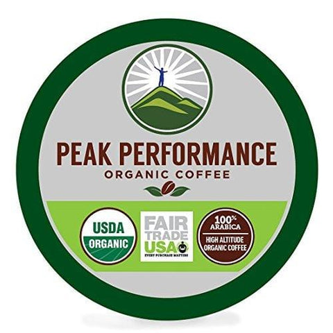 Organic K Cups - Peak Performance High Altitude Organic Coffee Pods. High Performance K Cup Coffee For High Performance Individuals. Fair Trade Organic Beans Medium Roast Single Serve Keurig 24 KCups