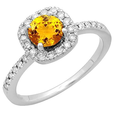 Dazzlingrock Collection 14K 6 MM Round Citrine and White Diamond Bridal Engagement Ring, White Gold, Size 4.5