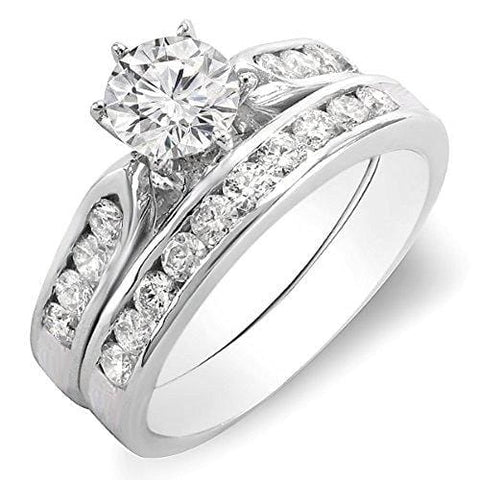 Dazzlingrock Collection 1.00 Carat (ctw) 14K Round Diamond Ladies Bridal Engagement Ring Set 1 CT, White Gold, Size 5