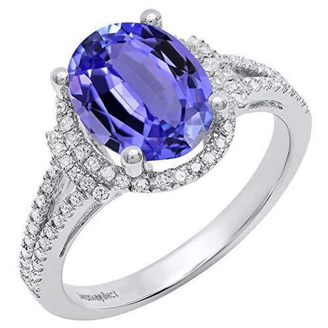 Dazzlingrock Collection 14K 10X8 MM Oval Tanzanite & Round White Diamond Ladies Halo Engagement Ring, White Gold, Size 10