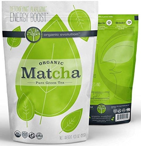 Organic Evolution - Japanese Matcha Green Tea Powder - USDA Certified, Authentic Japanese (Kyoto) Powder - Lattes, Baking, Recipes, Smoothies - Energy, Antioxidants [120g Value Size]