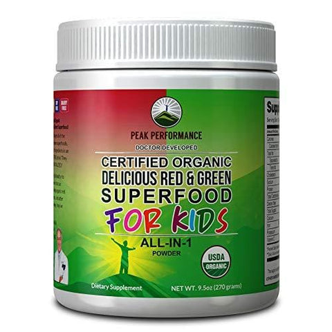 Kids Greens and Reds Superfood Powder. Best Tasting Organic Vegan Super Food Juice with 25+ Real Fruits and Vegetables. Gluten Free Real Food Vitamins. Green & Red Superfoods Supplement Children