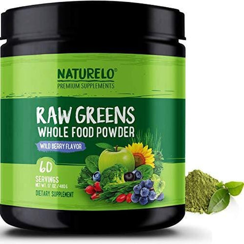 NATURELO Raw Greens Superfood Powder - Best Supplement to Boost Energy, Detox, Enhance Health - Organic Spirulina & Wheat Grass - Whole Food Vitamins from Fruit & Vegetable Extracts - 60 Servings