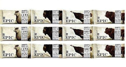 Epic Bar Super Variety -- Pack of 12 (1.5 oz bars) -- (3 Bison Bacon Cranberry, 3 Beef Habanero Cherry, 3 Lamb Currant Mint, 3 Turkey Almond Cranberry)