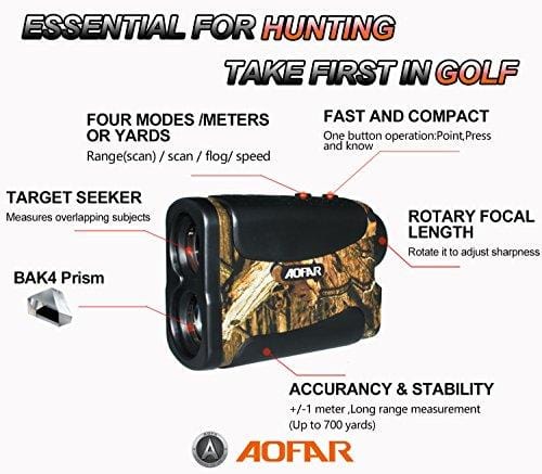 AOFAR HX-700N Hunting Range Finder 700 Yards Waterproof Archery Rangefinder  for Bow Hunting with Range and Speed Mode, Free Battery, Carrying Case